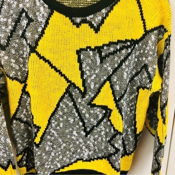 80’s Vintage Adele made in the USA 100% knit ugly holiday sweater yellow black M - Picture 5 of 5